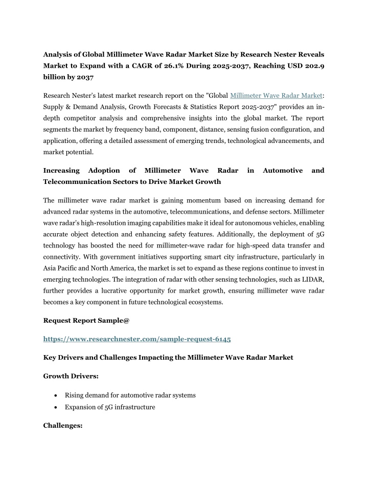 analysis of global millimeter wave radar market