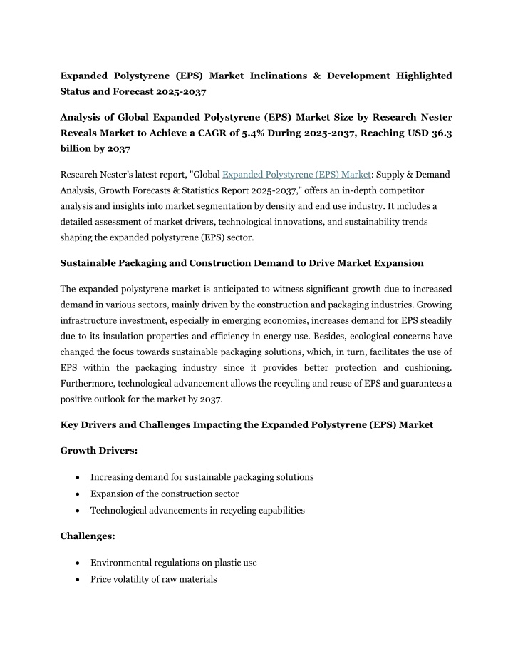 expanded polystyrene eps market inclinations