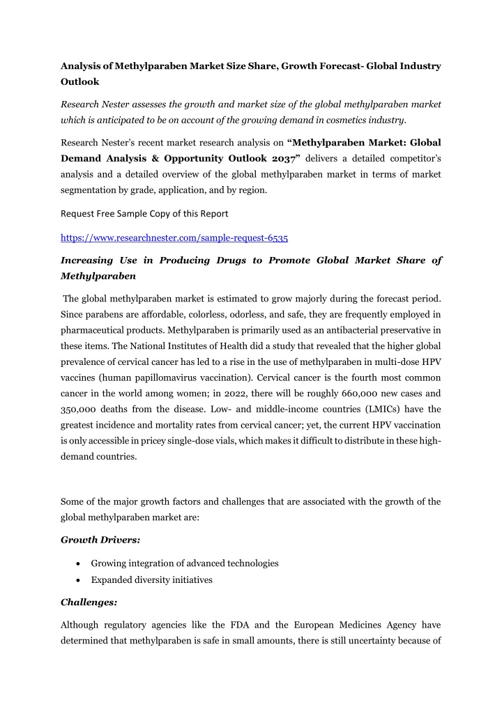 analysis of methylparaben market size share