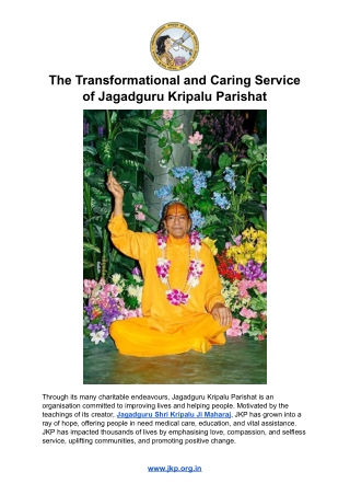 The Transformational and Caring Service of Jagadguru Kripalu Parishat