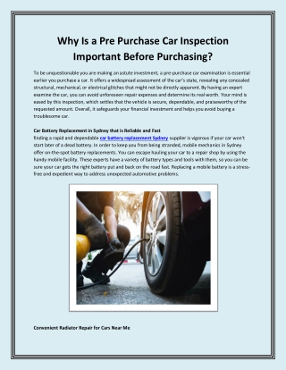 Why Is a Pre Purchase Car Inspection Important Before Purchasing