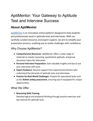 AptiMentor : Our Gateway to Aptitude Test and Interview Success