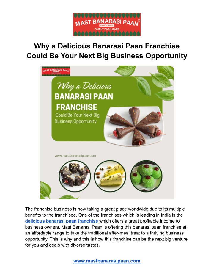 why a delicious banarasi paan franchise could