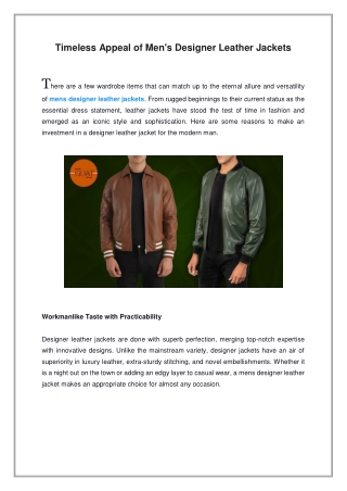 Timeless Appeal of Men's Designer Leather Jackets