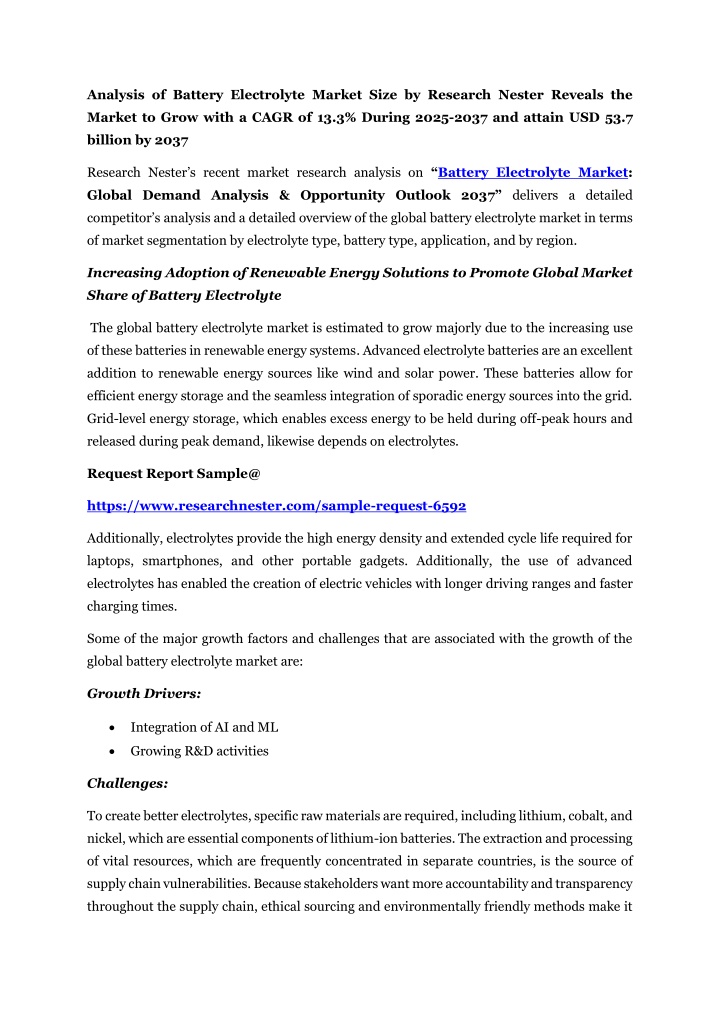 analysis of battery electrolyte market size