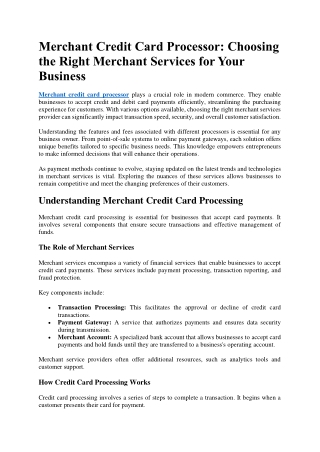 Merchant Credit Card Processor Choosing the Right Merchant Services for Your Business