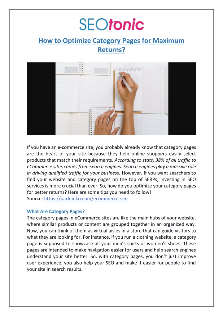 how to optimize category pages for maximum returns