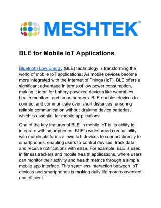 BLE for Mobile IoT Applications