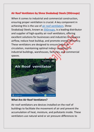 Air Roof Ventilators by Shree Sivabalaaji Steels