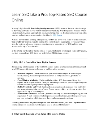 Learn SEO Like a Pro Top-Rated SEO Course Online