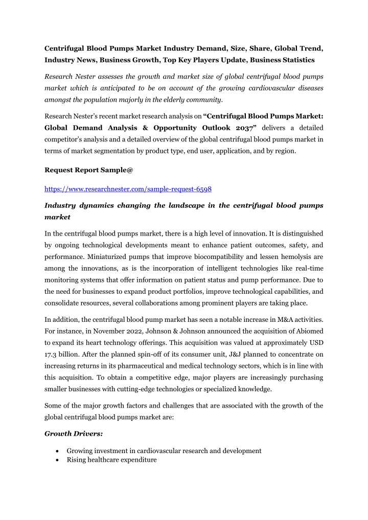 centrifugal blood pumps market industry demand