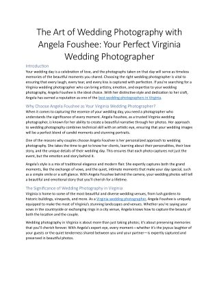 The Art of Wedding Photography with Angela Foushee: Your Perfect Virginia Weddin