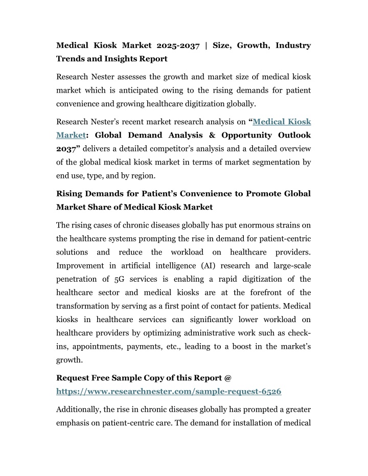 medical kiosk market 2025 2037 size growth