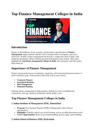 Top Finance Management Colleges in India