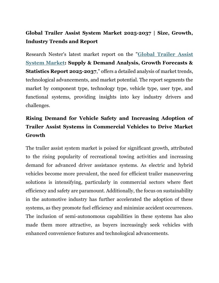 global trailer assist system market 2025 2037