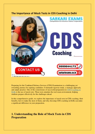 The Importance of Mock Tests in CDS Coaching in Delhi