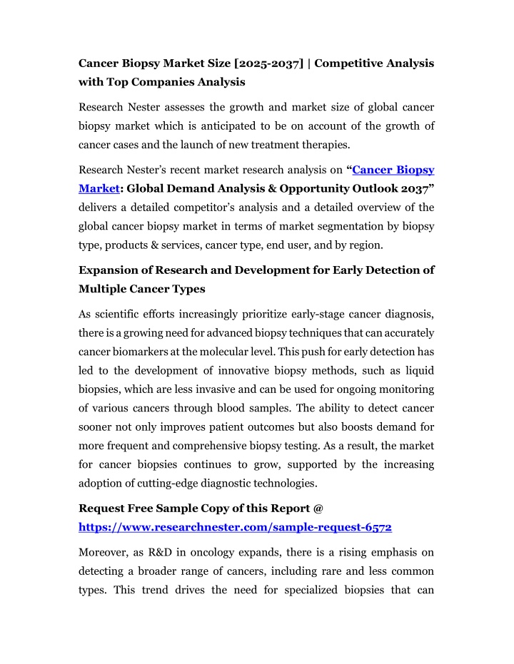 cancer biopsy market size 2025 2037 competitive