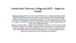 Hostels Near Pharmacy College and GCET – Raghuma