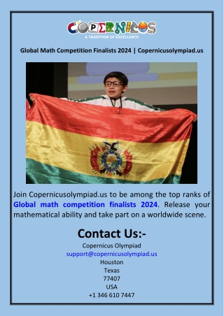 Global Math Competition Finalists 2024  Copernicusolympiad.us