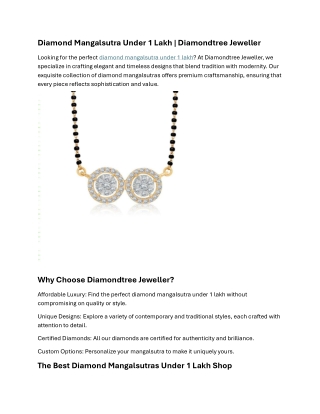 Diamond Mangalsutra Under 1 Lakh Diamondtree Jeweller