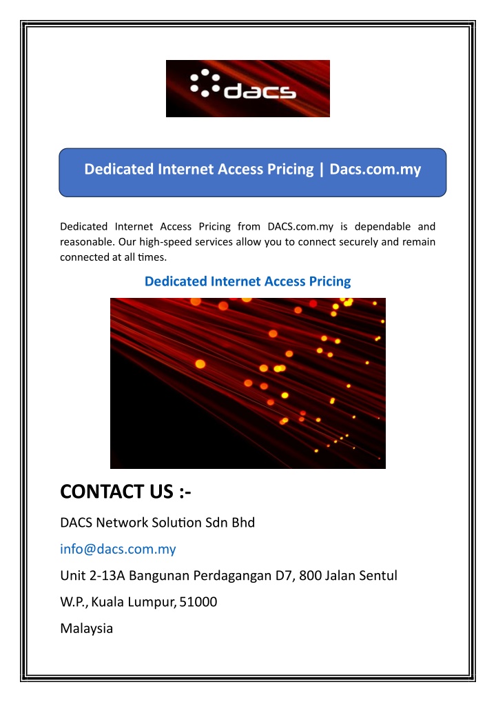 dedicated internet access pricing dacs com my