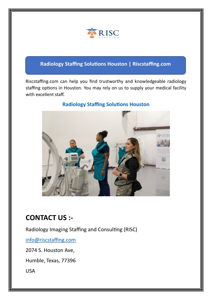 radiology staffing solutions houston riscstaffing