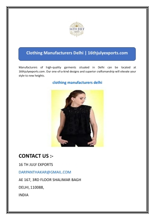 Clothing Manufacturers Delhi  16thjulyexports
