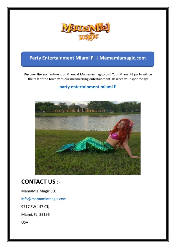 party entertainment miami fl mamamiamagic com