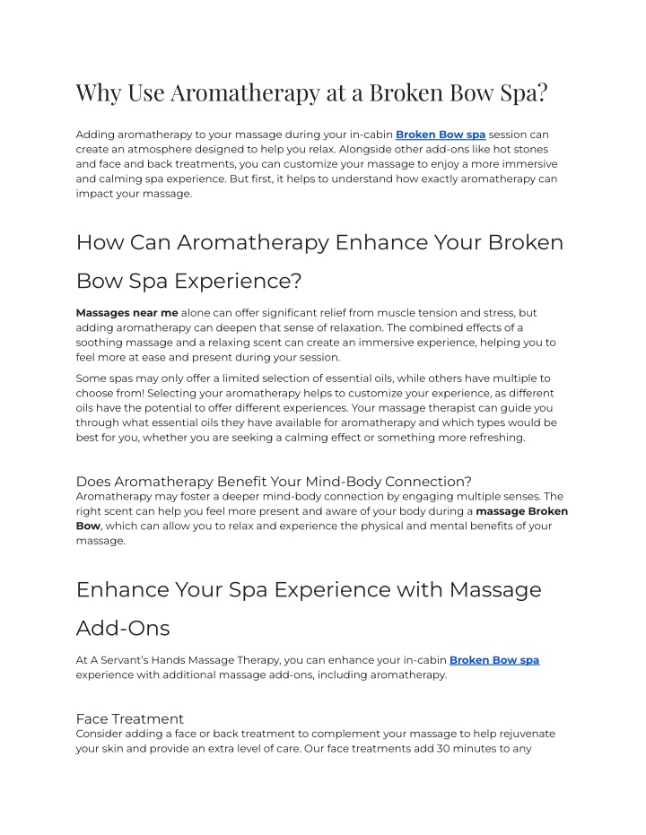 why use aromatherapy at a broken bow spa