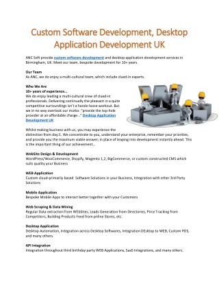 Custom Software Development, Desktop Application Development UK