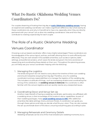 What Do Rustic Oklahoma Wedding Venues Coordinators Do
