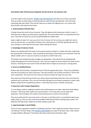 How Brokers Who Sell Businesses Negotiate the Best Deal for Your Business Sale