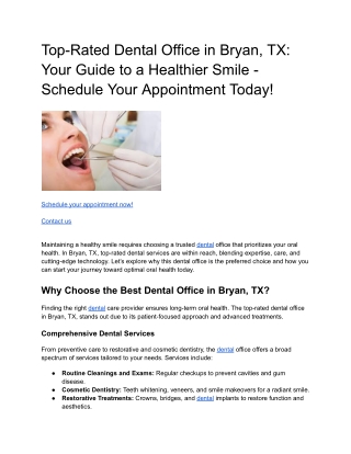 Top-Rated Dental Office in Bryan, TX_ Your Guide to a Healthier Smile - Schedule Your Appointment Today!