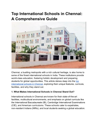 Top International Schools in Chennai: A Comprehensive Guide