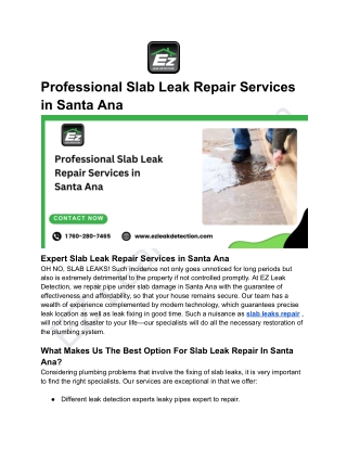 Professional Slab Leak Repair Services in Santa Ana