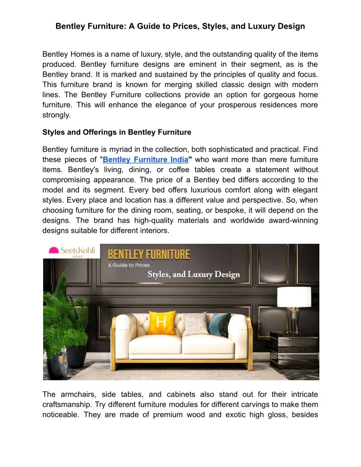 bentley furniture a guide to prices styles