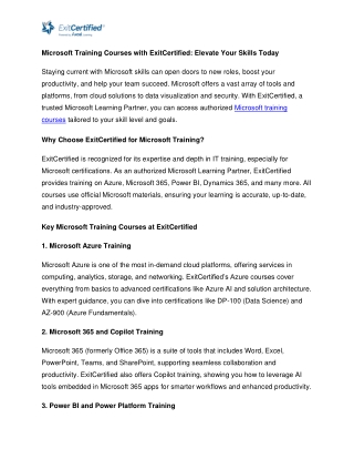 Microsoft Training Courses with ExitCertified Elevate Your Skills Today