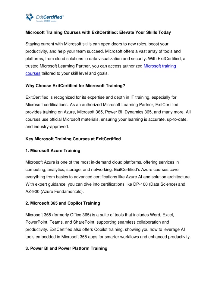 microsoft training courses with exitcertified