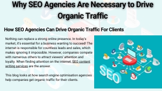 Why SEO Agencies Are Necessary to Drive Organic Traffic