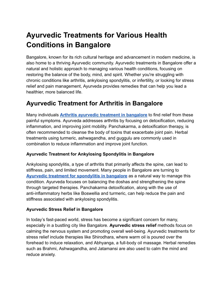 ayurvedic treatments for various health