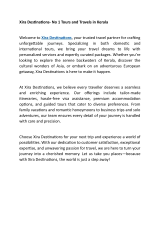 xira destinations no 1 tours and travels in kerala