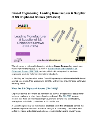 Leading Manufacturer & Supplier of SS Chipboard Screws (DIN-7505)