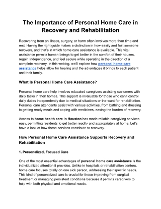 The Importance of Personal Home Care in Recovery and Rehabilitation