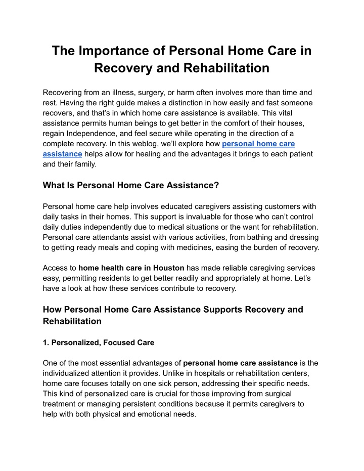 the importance of personal home care in recovery