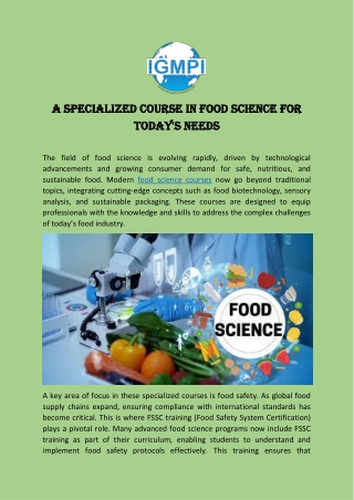 a specialized course in food science