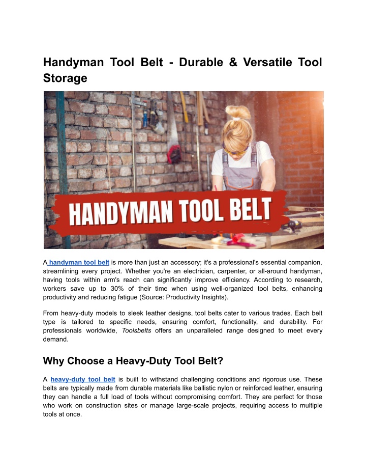 handyman tool belt durable versatile tool storage