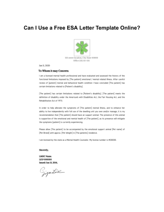 Can I Use a Free ESA Letter Template Online