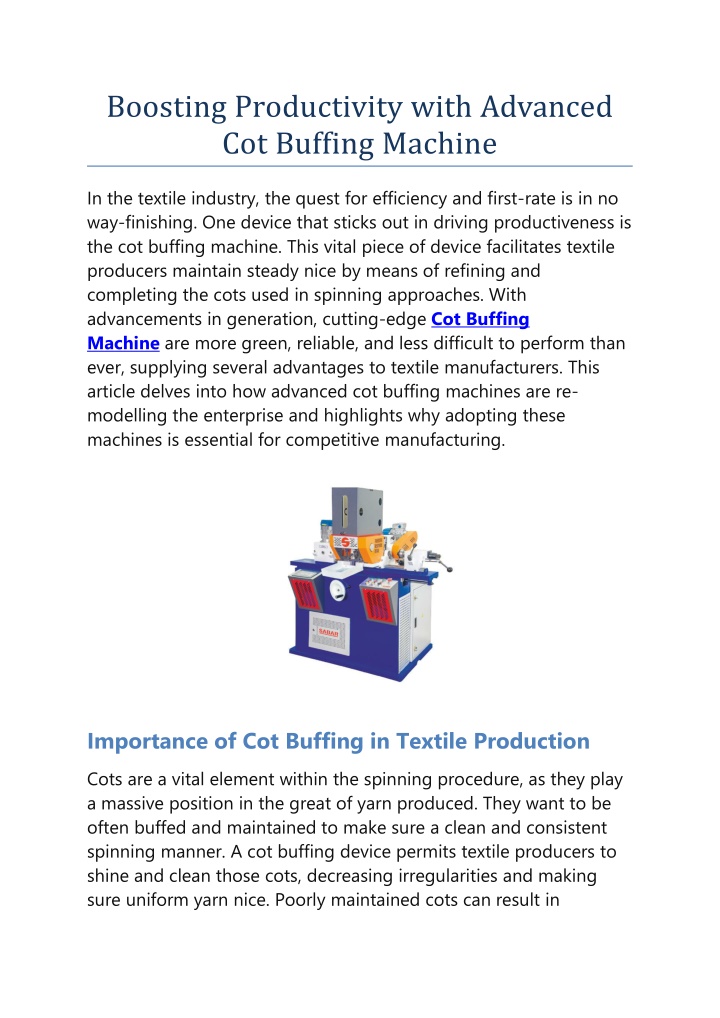 boosting productivity with advanced cot buffing