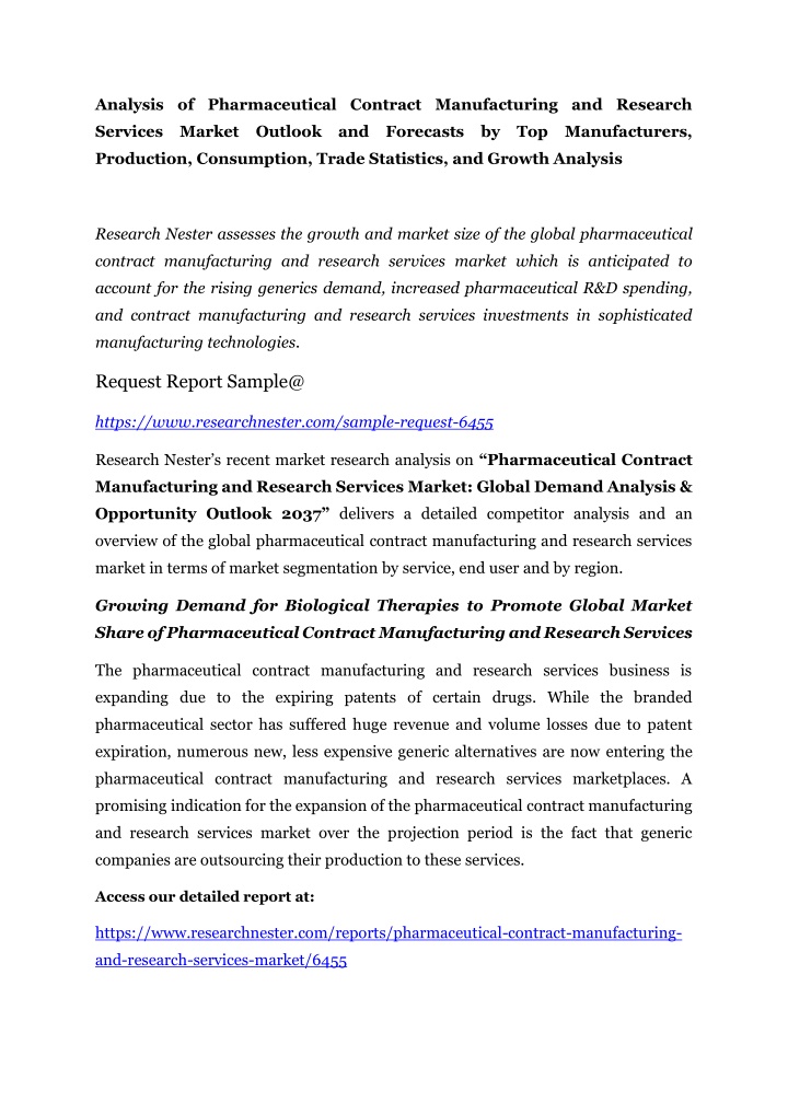 analysis of pharmaceutical contract manufacturing