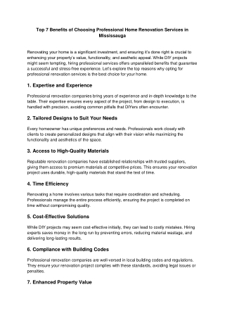 Top 7 Benefits of Choosing Professional Home Renovation Services in Mississauga